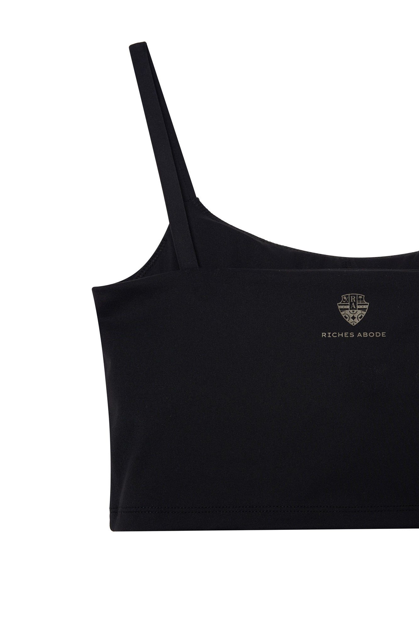 Riches Abode black tank bra, designed with a sleek silhouette and eco-friendly fabric. Provides support and comfort for active lifestyles