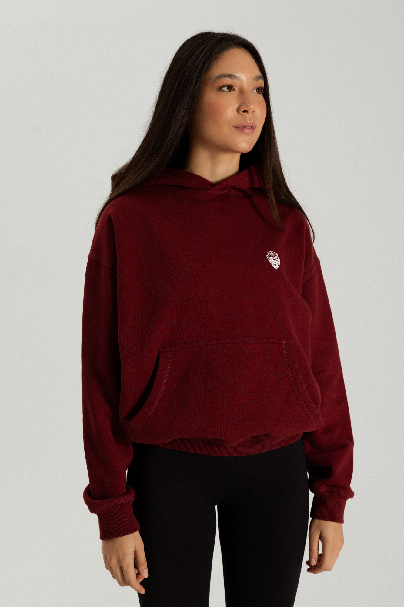 Oversized hoodie in Bordeaux by Riches Abode, featuring a relaxed fit and eco-friendly fabric. Designed for timeless comfort and style