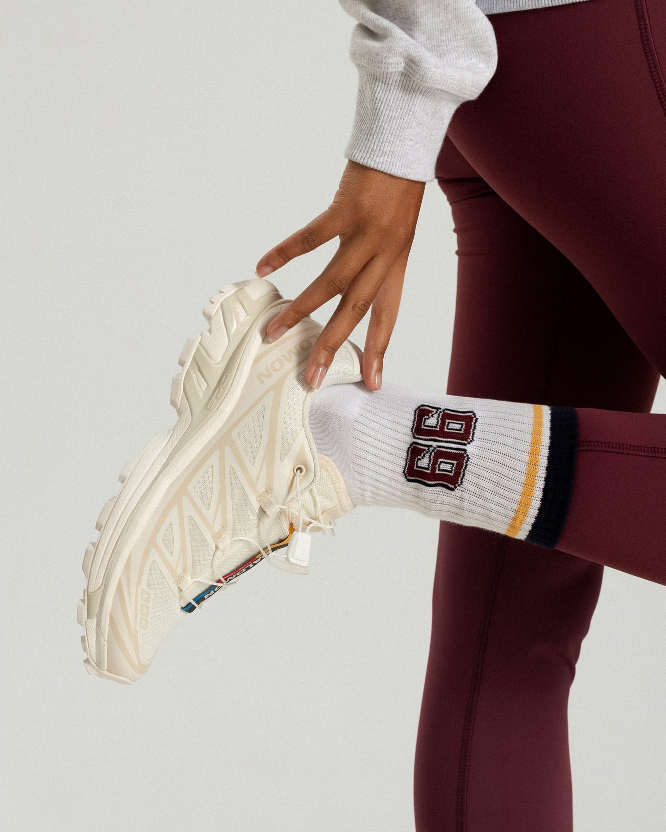 Maria 99 socks in white by Riches Abode, crafted from soft, sustainable fabric. Perfect for versatile wear and eco-conscious lifestyles