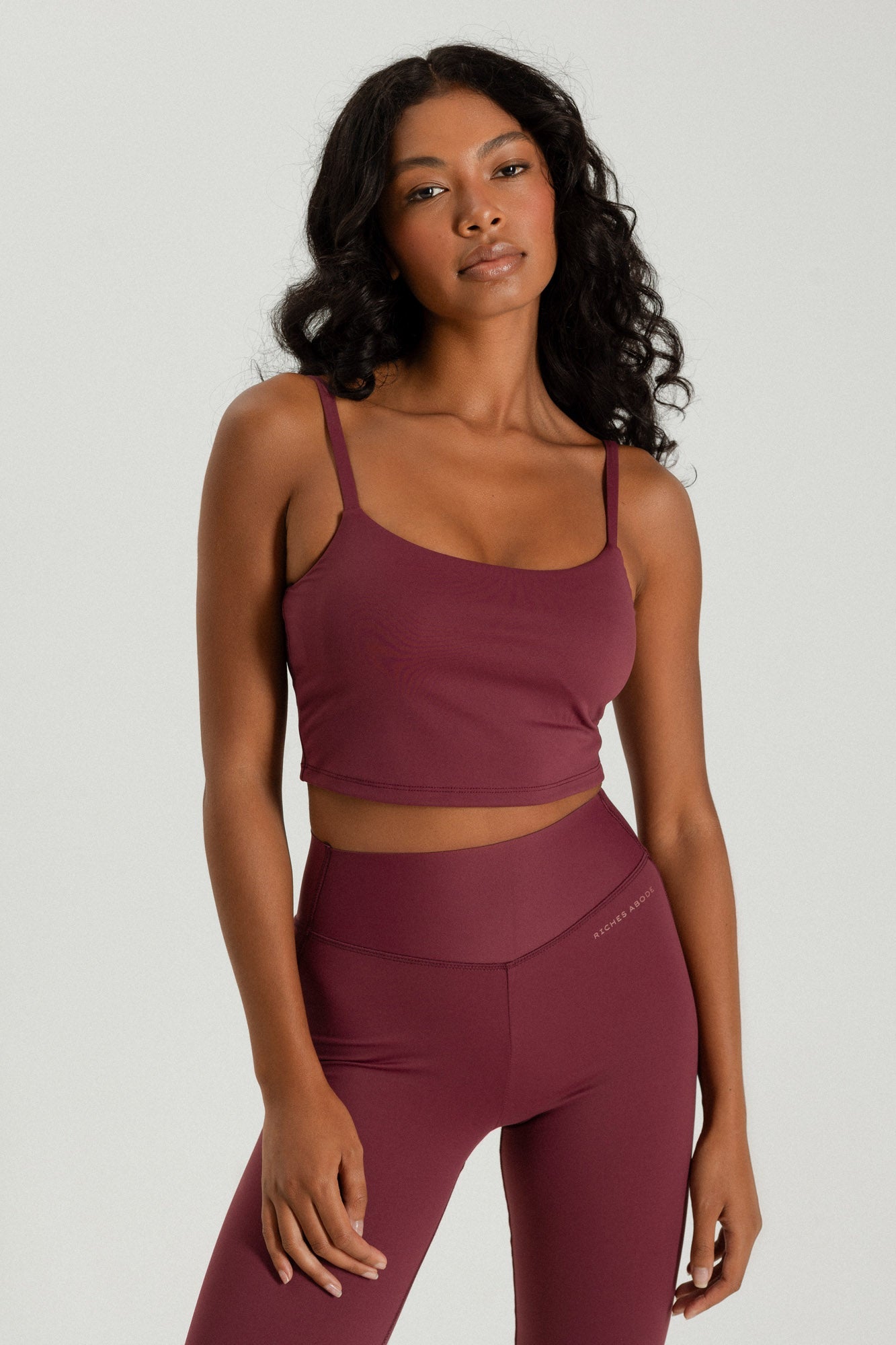 Riches Abode Martina tank bra in a rich Bordeaux color, crafted from breathable performance fabric for all-day comfort