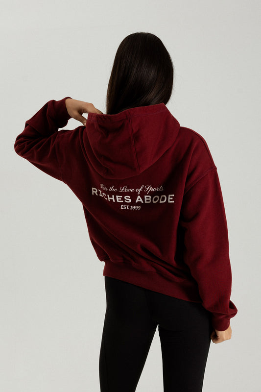 Naomi hoodie by Riches Abode in Bordeaux, crafted with a timeless design and sustainable fabric. Perfect for everyday comfort